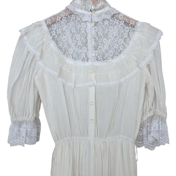 Vintage 70s Gunne Sax White Lace Maxi Dress Prairie Boho Sz 5 - Picture 11 of 15